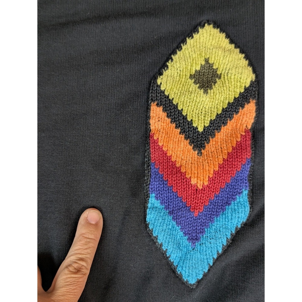 Silk & Cotton Lightweight Sweater LG Knit Chevron Crocheted Rainbow Pride Black - Picture 7 of 14